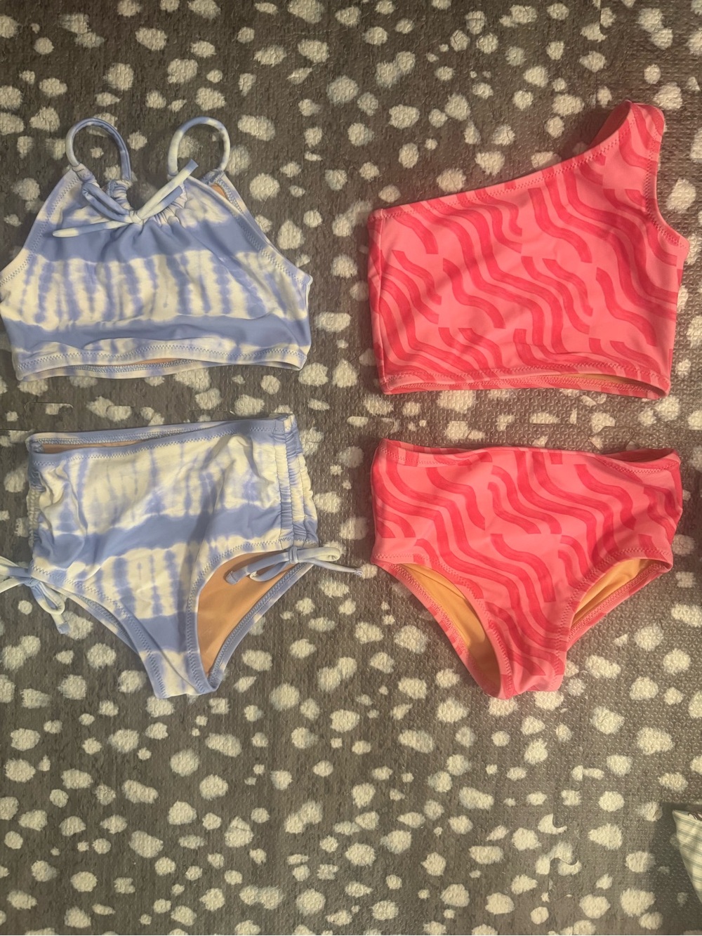 Two J.Crew Crew Cuts Swimsuit Sets - Blue Tie-Dye & Pink Wave